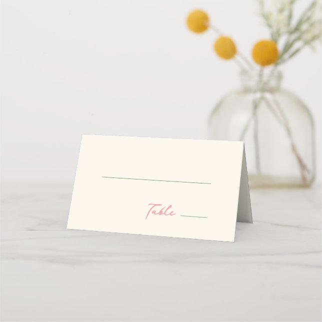 Whimsical Quirky handschriftlich grünes Rosa Platzkarte (Vorderseite)