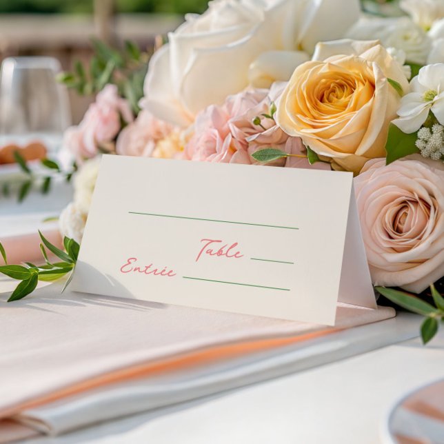 Whimsical Quirky handschriftlich grünes Rosa Platzkarte (Von Creator hochgeladen)