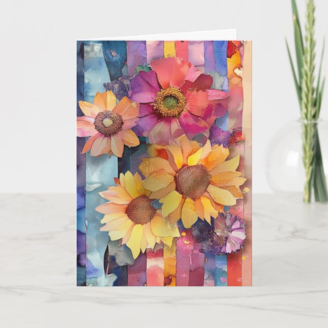Whimsical Quirky Paper Blume Hallo geklappt Karte (Vorderseite)