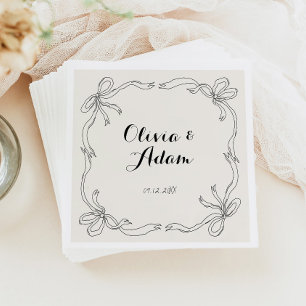 Whimsical Quirky Retro Hand Drawn Bow Wedding Serviette