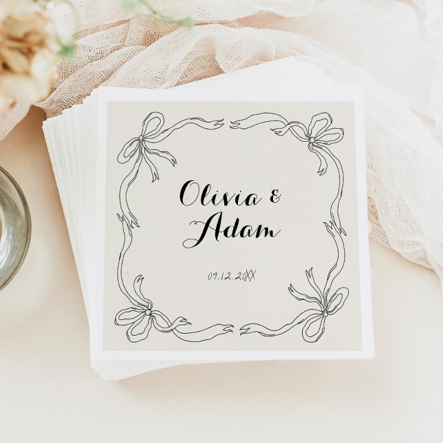 Whimsical Quirky Retro Hand Drawn Bow Wedding Serviette (Von Creator hochgeladen)