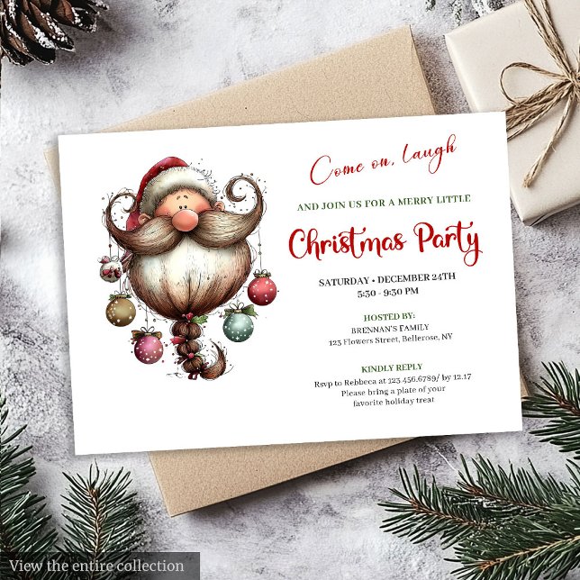 Whimsical Quirky Santa Watercolor Christmas Invite Einladung (Whimsical Quirky Santa Watercolor Christmas Invite)