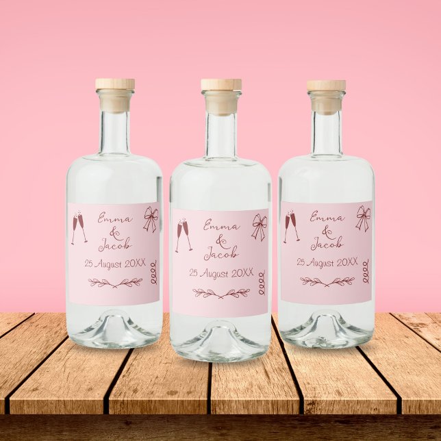 Whimsical Quirky Squiggles Pink Wedding Alkoholflaschenetikett (Whimsical Quirky Squiggles Pink Wedding Bottle Label)