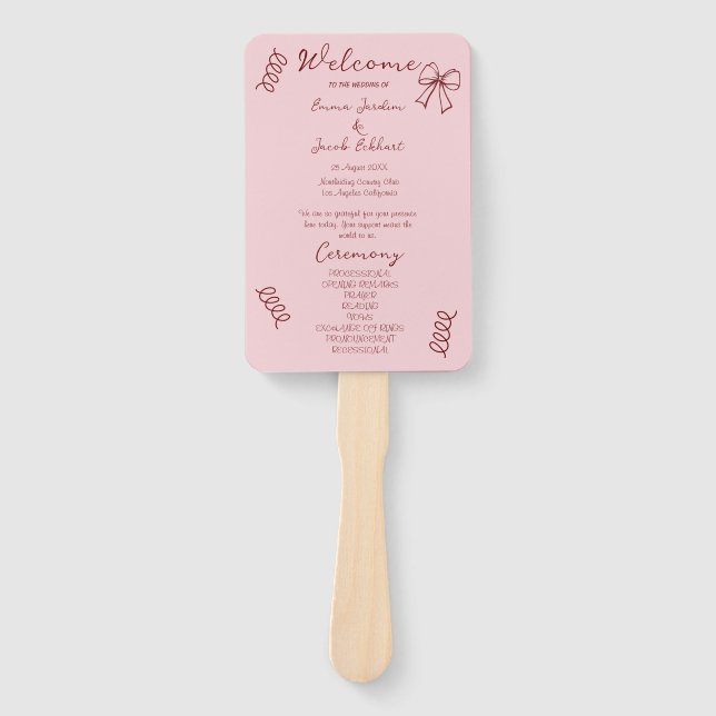 Whimsical Quirky Squiggles Pink Wedding Program Fächer (Vorderseite)