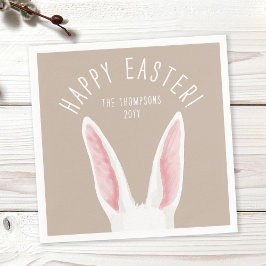 Whimsical Rabbit Ears On Beige Happy Easter Serviette