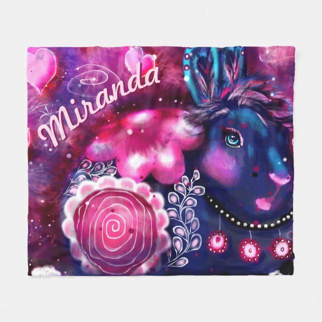 Whimsical Rabbit 'Glamour Bunny' Personalized Fleecedecke (Vorderseite (Horizontal))