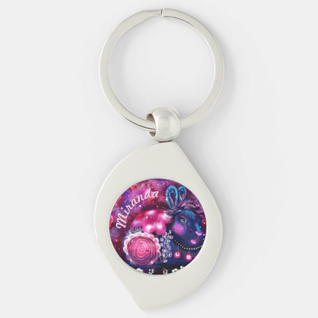 Whimsical Rabbit 'Glamour Bunny' Personalized Schlüsselanhänger (Vorderseite)