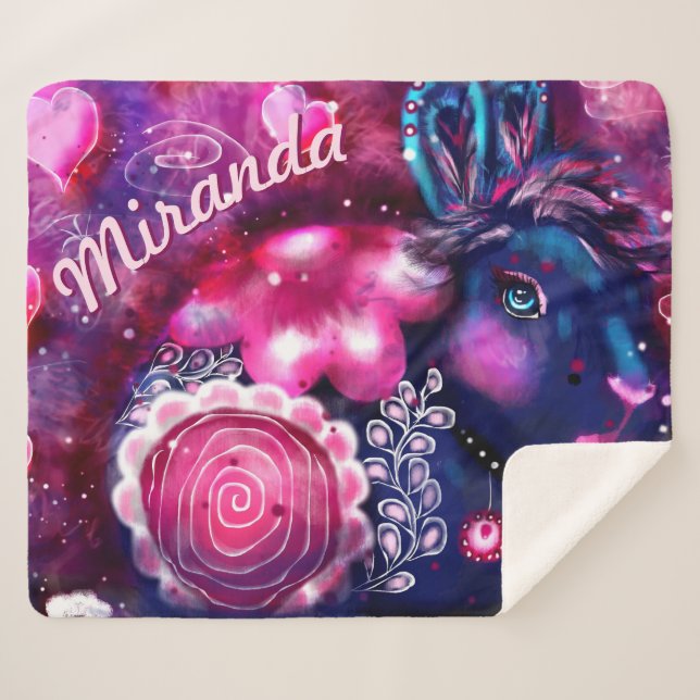 Whimsical Rabbit 'Glamour Bunny' Personalized Sherpadecke (Vorderseite (Horizontal))