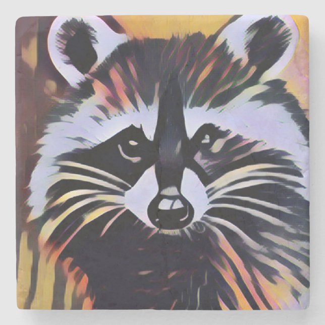 Whimsical Raccoon - Ein naturlich Inspiriertes Des Steinuntersetzer (Vorderseite)