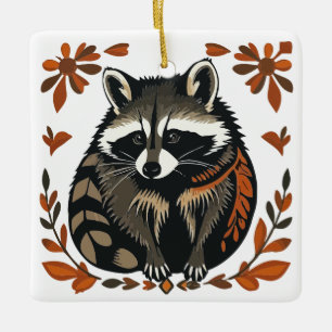 Whimsical Raccoon Woodland Animal Folks oder Triba Keramikornament