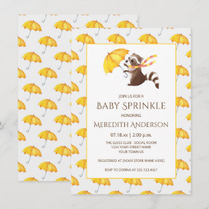 Whimsical Raccoon Yellow Umbrellas Baby Sprinkle Einladung