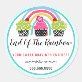 Whimsical Rainbow and Cupcakes Bakery Packung Runder Aufkleber