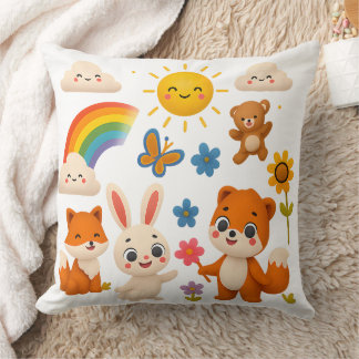 Whimsical Rainbow Animals Decorative Pillow Kissen