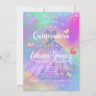 Whimsical Rainbow Diamond Quinceanera Einladung