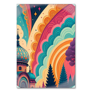 Whimsical Rainbow Dome Table Card - Anpassbar Tischnummer
