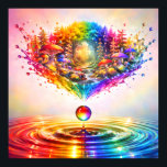 Whimsical Rainbow Forest Splash Poster<br><div class="desc">Step into a vibrant, ethereal dreamscape with this "Liquid Alchemy" masterpiece. Featuring a whimsical forest of glowing mushrooms and rainbow-hued trees emerging from a high-velocity crystalline splash, this surreal artwork is a feast for the eyes. Rendered in stunning 8K ultra-high definition, every drop and silhouette is captured with razor-sharp precision,...</div>