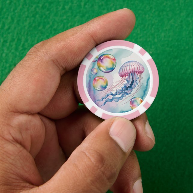 Whimsical Rainbow Jellyfish Watercolor Design Pokerchips (Hand)