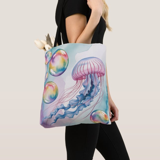 Whimsical Rainbow Jellyfish Watercolor Design Tasche (Von Nahem)