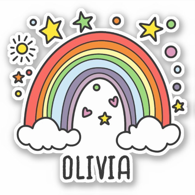 Whimsical Rainbow Personalisiert Girls Aufkleber (Vorderseite)