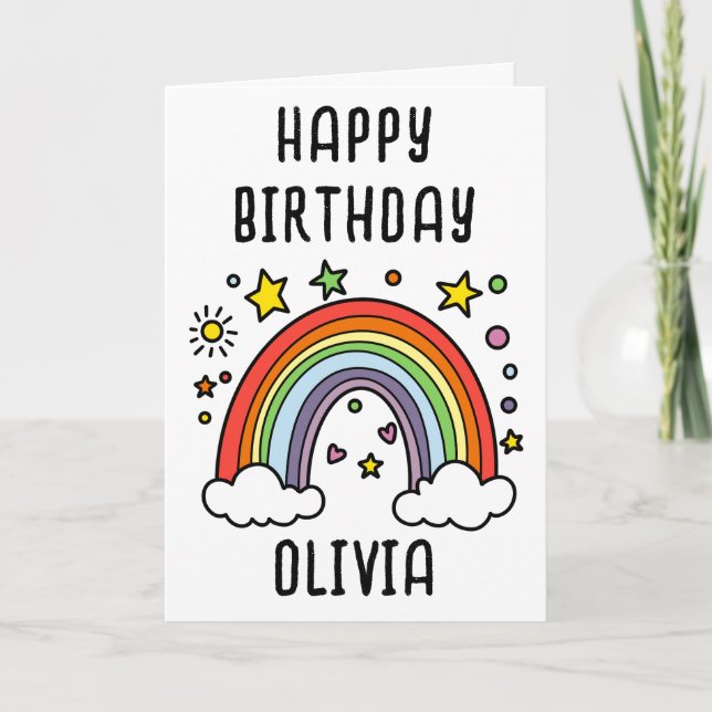 Whimsical Rainbow Personalisiert Girls Geburtstag Karte (Vorderseite)