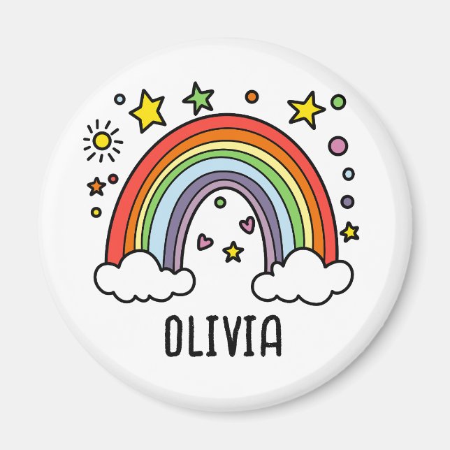 Whimsical Rainbow Personalisiert Girls Magnet (Vorne)
