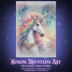 Whimsical Rainbow Sparkle Unicorn Dekoupage Seidenpapier