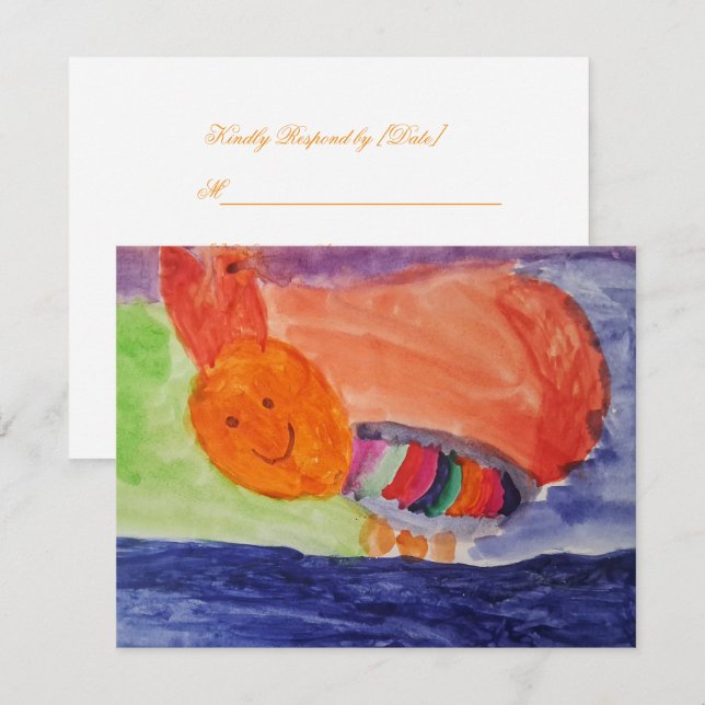 Whimsical Rainbow Squirrel Birthday Response Card RSVP Karte (Vorne/Hinten)