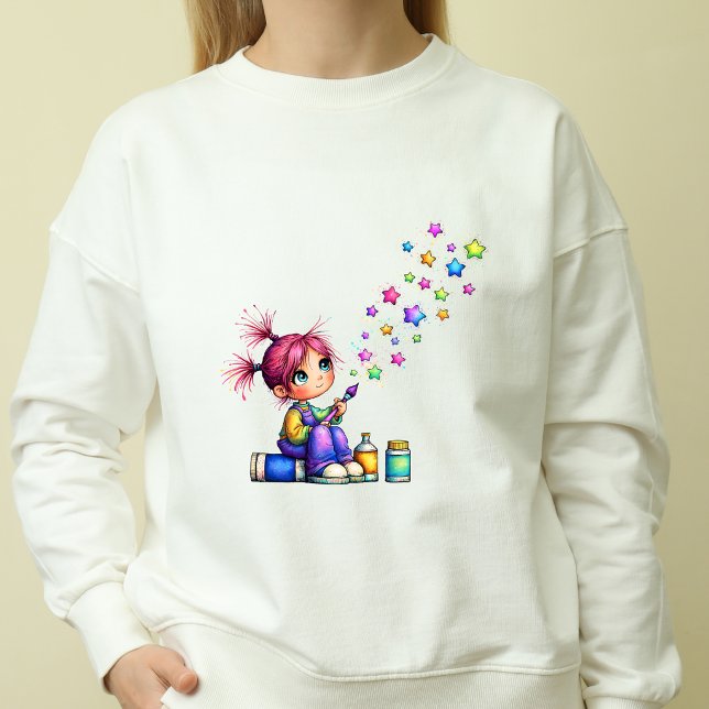 Whimsical Rainbow Star Painter Girl T-Shirt (baloon)