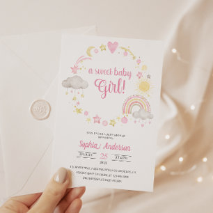 Whimsical Rainbow & Stars Baby Dusche Es ist ein M Einladung