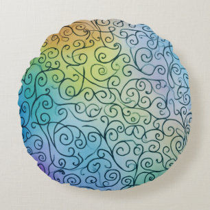 Whimsical Rainbow Swirbel Muster Abstrakt farbig Rundes Kissen