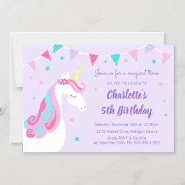 Whimsical Rainbow Unicorn 5. Geburtstag Lila Magneteinladung