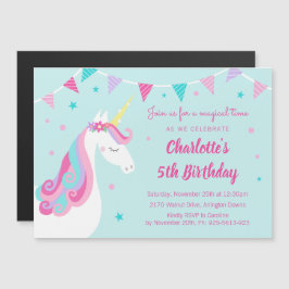Whimsical Rainbow Unicorn Aqua 5. Geburtstagsparty Magneteinladung