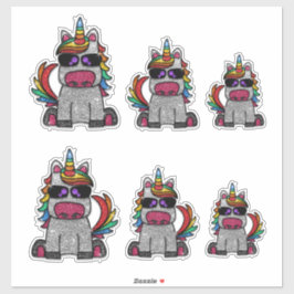 Whimsical Rainbow Unicorn Glitzer Funkelnd Sticker