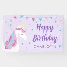 Whimsical Rainbow Unicorn Lila Happy Birthday Banner