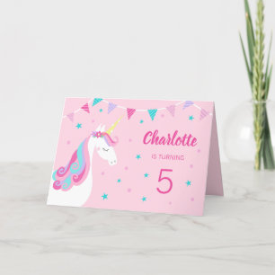 Whimsical Rainbow Unicorn Pink 5. Geburtstag Einladung