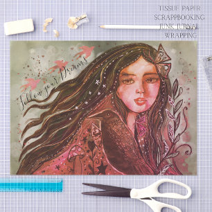 Whimsical Raven Girl Folge deinem Traum Mixed Medi Seidenpapier