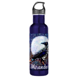 Whimsical Raven Moon Floral Abstrakt Personalisier Edelstahlflasche