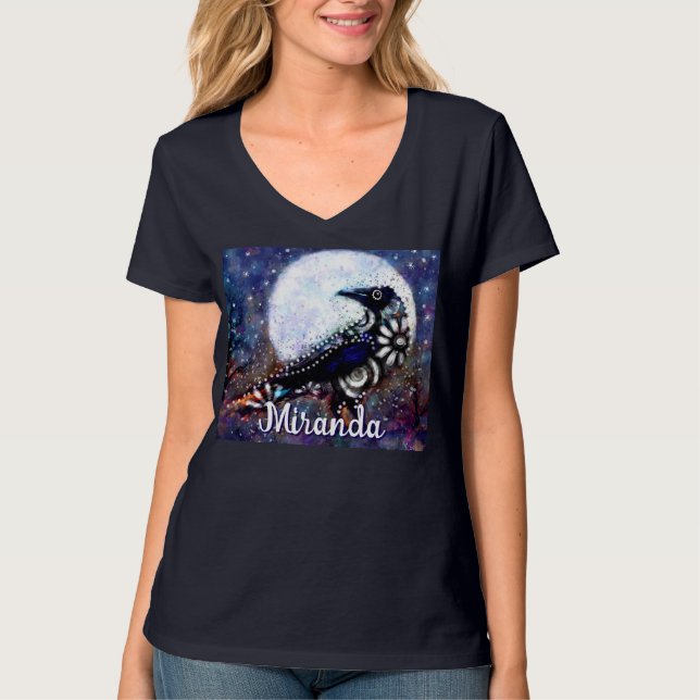 Whimsical Raven Moon Floral Abstrakt Personalisier T-Shirt (Vorderseite)