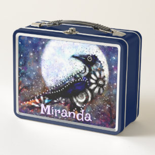 Whimsical Raven Moon Floral Black Personalisiert Metall Brotdose
