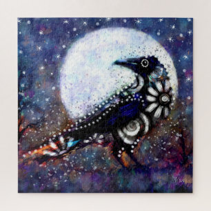 Whimsical Raven Moon Schwarz-weiß Blue