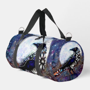 Whimsical Raven Moon Schwarz-weiß Blue Duffle Bag