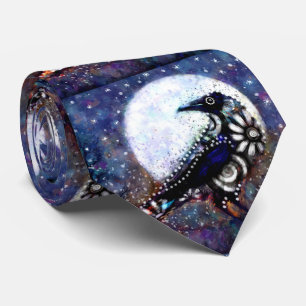 Whimsical Raven Moon Schwarz-weiß Blue Krawatte