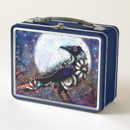 Whimsical Raven Moon Schwarz-weiß Blue Metall Brotdose