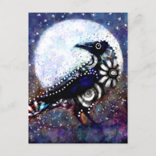 Whimsical Raven Moon Schwarz-weiß Blue Postkarte