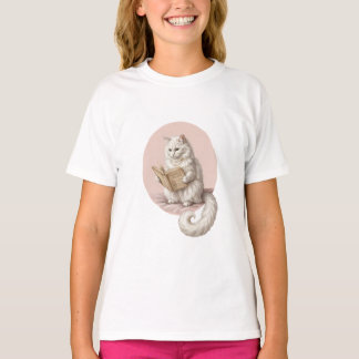 Whimsical Reading Fluffy Weiße Katze Kinder T-Shirt
