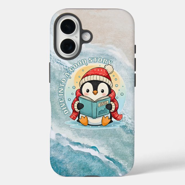 Whimsical Reading Penguin iPhone 16 Tough Armor Hülle (Rückseite)