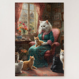 Whimsical realistic Mama Cat & Kittens