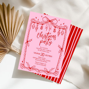 Whimsical Red and Pink Hand Zeichnen Weihnachts-Pa Einladung