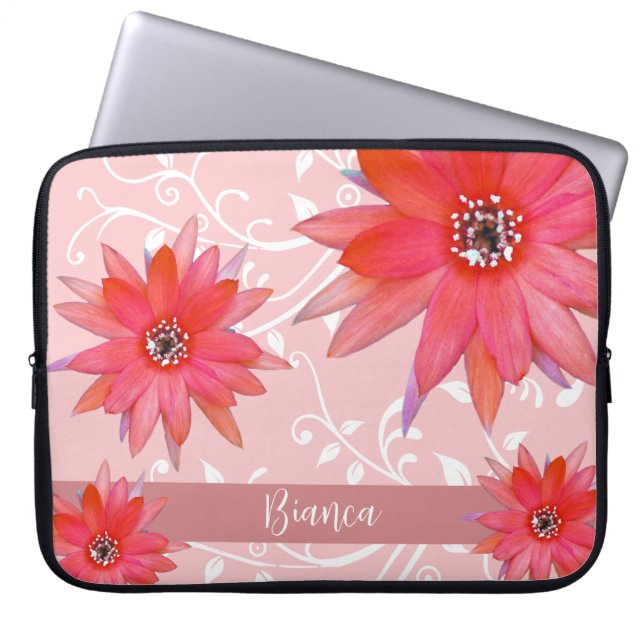 Whimsical Red Blume Wirble Blätter Name Pink hinzu Laptopschutzhülle (Vorderseite)