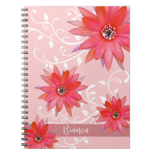 Whimsical Red Blume Wirble Blätter Name Pink hinzu Notizblock